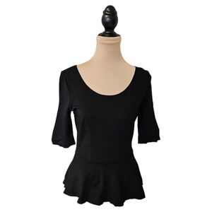 t. babaton Black Peplum Top With Back Zipper Enclosure sz S